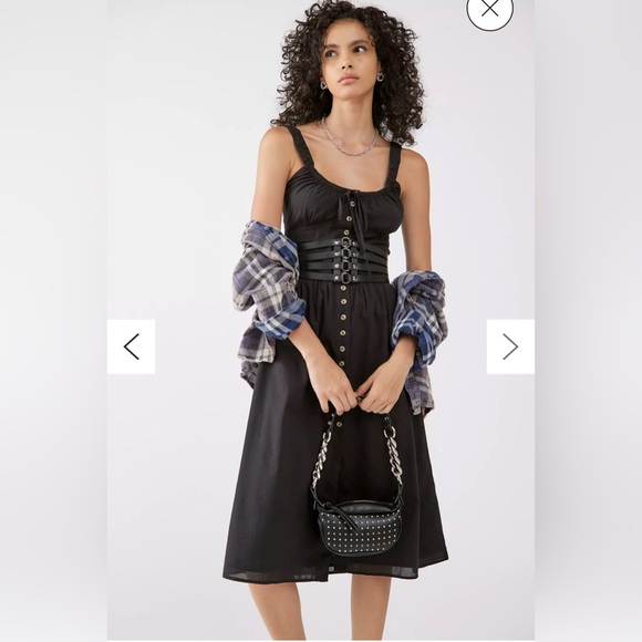 ASOS UO Azelia Button Midi Dress Black Buttoned Spaghetti Strap Sundress Size 6 - Picture 2 of 16